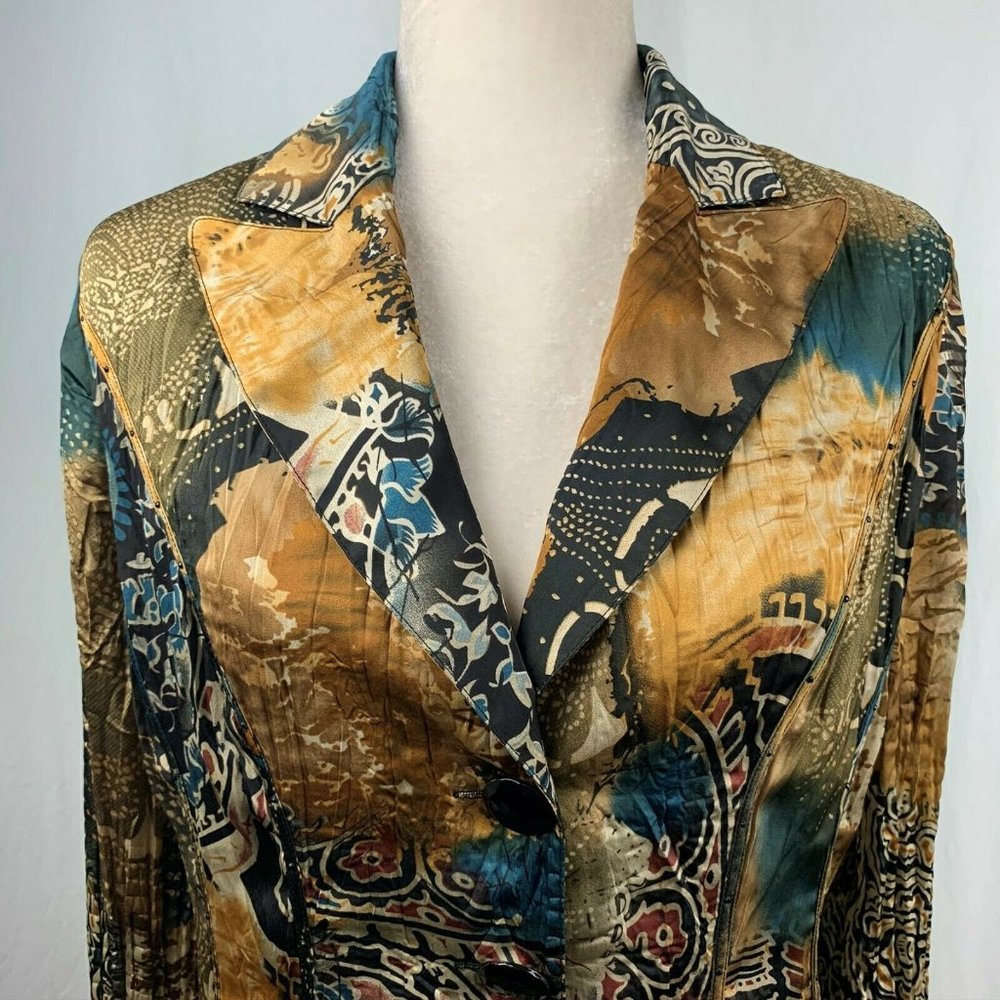 Alberto Makali Multicolor Abstract Print Blazer — Blue & Brown